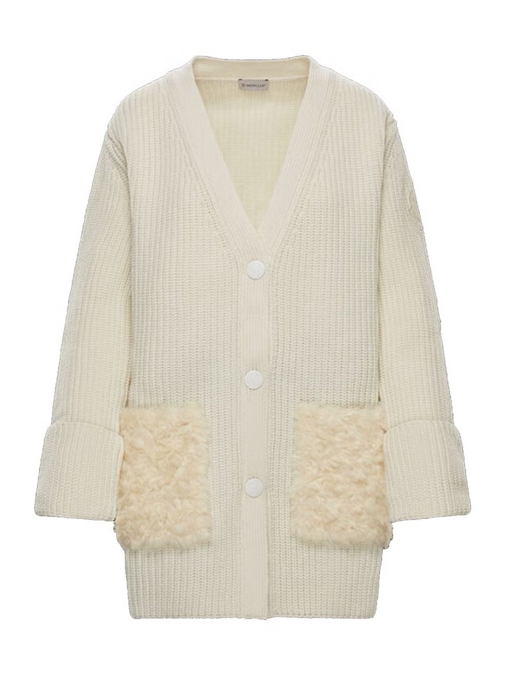 Moncler cashmere blend cream knit faux fur oversized cardigan sweater